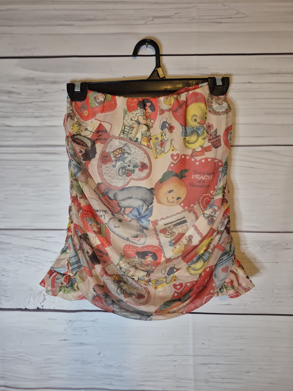 Peach & Coral Vintage-Print Valentine Cropped Mesh Tube Top Sz. 10 - Picture 2 of 12